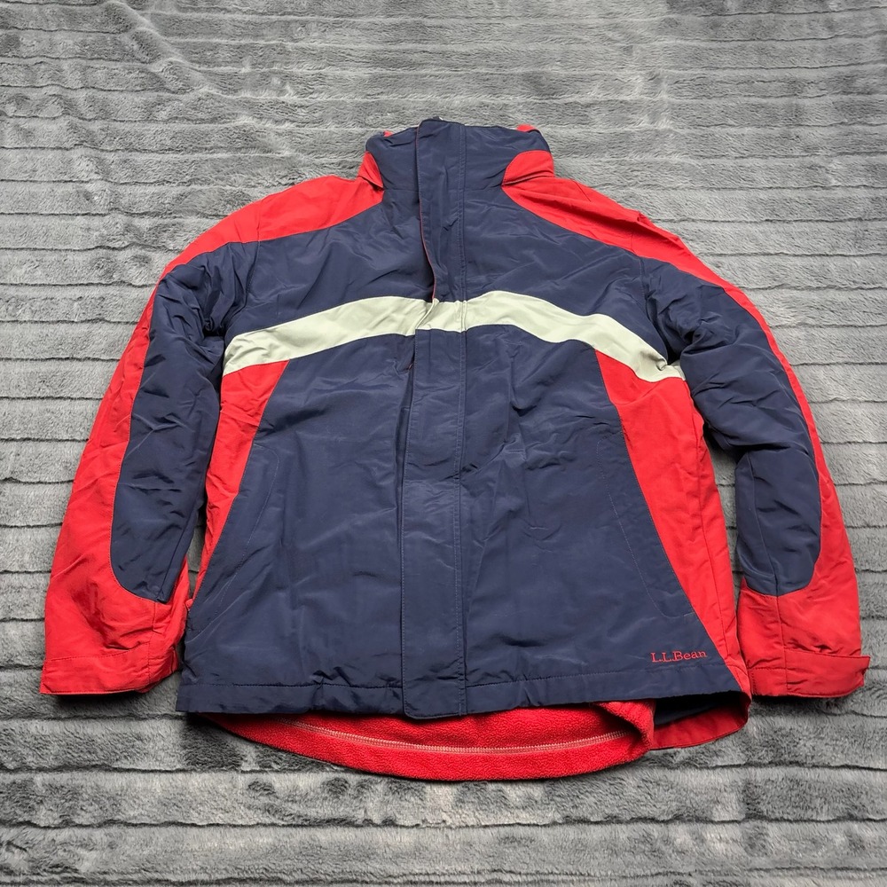 LL Bean Kids XL 18 Jacket Navy Red Colorblock Fleece Lined Winter Coat O DAT 4
